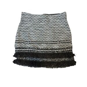Hayden Los Angeles Black White Tweed Mini Skirt Braided Trim Fringe Hem Small